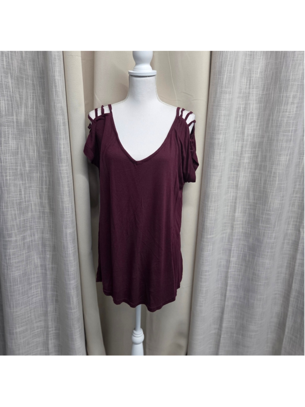 Cold-Shoulder V-Neck Top Plum Size 2X